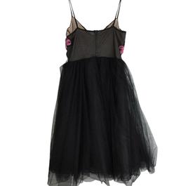 PATBO Patricia Bonaldi Beaded Floral Bustier Cocktail Dress Black Size 12 Floral Midi Sheer Cocktail Dress on Queenly
