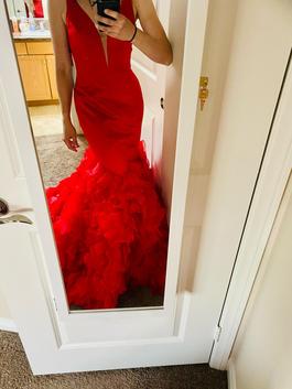 Sherri Hill Red Size 4 Ruffles Mermaid Dress on Queenly