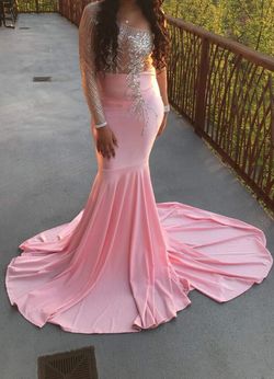 Custom Pink Size 8 Shiny Sheer Floor Length Ball gown on Queenly
