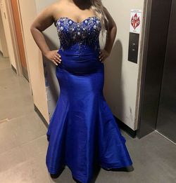 Mac Duggal Blue Size 18 Floor Length Strapless Jewelled $300 Mermaid Dress on Queenly