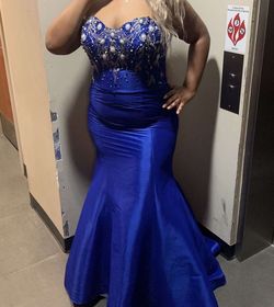 Mac Duggal Blue Size 18 Floor Length Strapless Jewelled $300 Mermaid Dress on Queenly