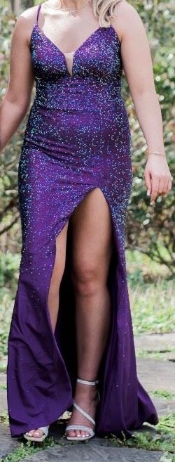 Sophia Thomas Purple Size 6 Side Slit Black Tie A-line Dress on Queenly