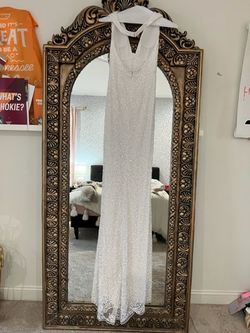 Style 72944 Ashley Lauren White $300 Girls Size Engagement Sequined Side slit Dress on Queenly