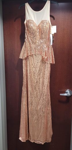 Style E40025 Jovani Gold Size 8 Sequined Prom $300 Tall Height Straight Dress on Queenly