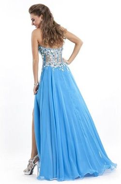 Style 6497 Partytime Formals/Rachel Allan Blue Size 8 Tall Height Corset Side slit Dress on Queenly