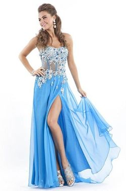 Style 6497 Partytime Formals/Rachel Allan Blue Size 8 $300 Side slit Dress on Queenly