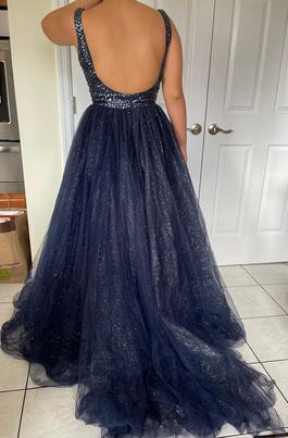 Azaria Bridal Navy Blue Size 8 Sequin Shiny Ball gown on Queenly