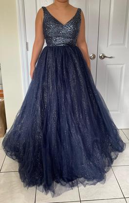 Azaria Bridal Navy Blue Size 8 Sequin Shiny Ball gown on Queenly