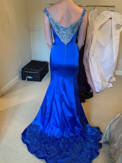 Style Original with Terry Costa  Sherri Hill Blue Size 6 Custom 70 Off Sequined Train Dress on Queenly