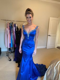 Style Original with Terry Costa  Sherri Hill Blue Size 6 Custom Satin 50 Off Pageant Train Dress on Queenly