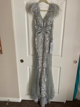 Portia and Scarlett Silver Size 0 Sequin Sheer Mermaid Dress on Queenly