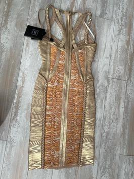 Herve Leger Gold Size 0 Party Euphoria $300 Fitted Cocktail Dress on Queenly