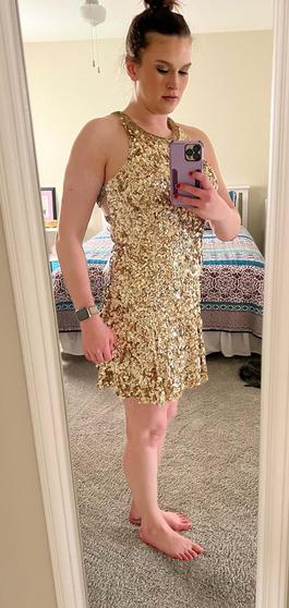 Sherri Hill Gold Size 10 Euphoria $300 Boat Neck Cocktail Dress on Queenly