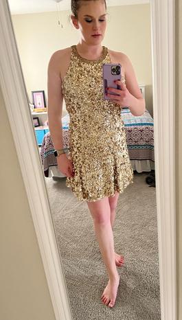 Sherri Hill Gold Size 10 Euphoria $300 Boat Neck Cocktail Dress on Queenly