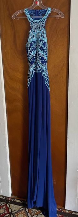 Cinderella Blue Size 4 Floor Length Beaded Top Black Tie Side slit Dress on Queenly