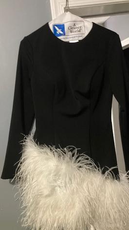Ashley Lauren Black Size 6 Long Sleeve Feather Boat Neck Cocktail Dress on Queenly