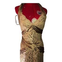 May Queen Gold Size 4 Cut Out Satin Silk Prom Mermaid Dress on Queenly