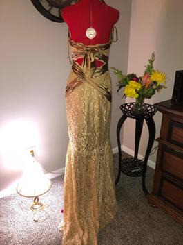 May Queen Gold Size 4 Cut Out Satin Silk Prom Mermaid Dress on Queenly