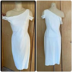 Chiara Boni White Size 8 Bridal Shower Midi Cocktail Dress on Queenly