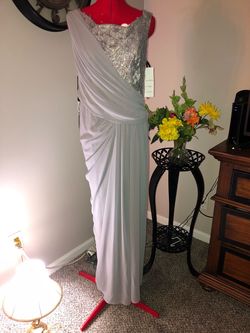 Magic moms Silver Size 8 $300 Floor Length Sequin Straight Dress on Queenly
