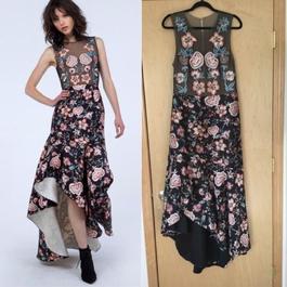 Sachin + Babi Multicolor Size 14 Silk High Low Floral Midi Cocktail Dress on Queenly