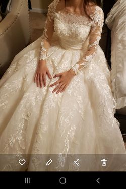 Autumn Silk  White Size 6.0 Tall Height Wedding Sheer Floor Length Embroidery Ball gown on Queenly