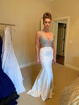 Style 51699 Sherri Hill White Size 4 Military Mermaid Dress on Queenly