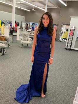 Sherri Hill Blue Size 4 Winter Formal Prom Navy Side slit Dress on Queenly
