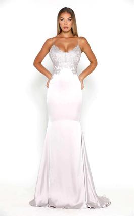 Portia and Scarlett Silver Size 4 Corset Backless Train Prom Mermaid Dress on Queenly