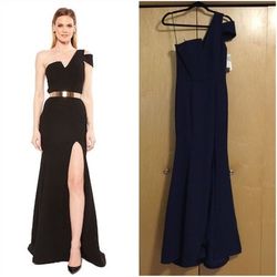 Nicole Bakti Blue Size 8 One Shoulder Prom Polyester Side slit Dress on Queenly