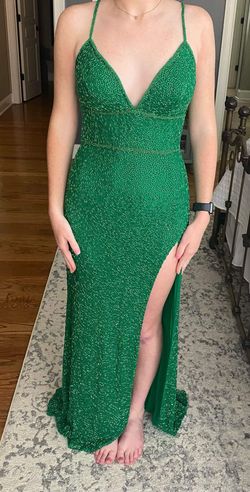 Sherri Hill Green Size 6 Black Tie Floor Length Side slit Dress on Queenly