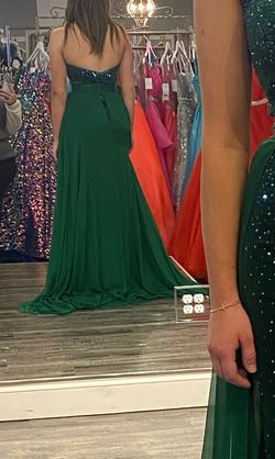 Johnathan Kayne Green Size 4 Floor Length Ball Gown Velvet Side slit Dress on Queenly