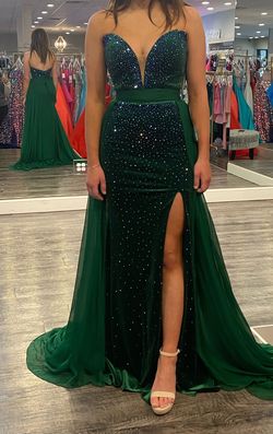 Johnathan Kayne Green Size 4 Floor Length Ball Gown Velvet Side slit Dress on Queenly