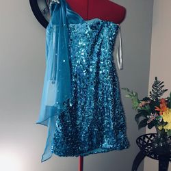 Clarisse Blue Size 0 $300 One Shoulder Sheer Cocktail Dress on Queenly