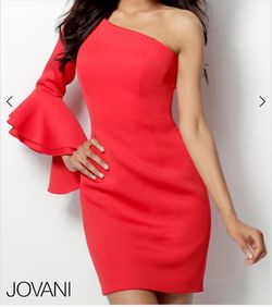 Jovani Blue Size 6 Homecoming One Shoulder Interview Sleeves Cocktail Dress on Queenly