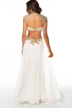 Style 16356 Brit Cameron White Size 4 Lace Backless Military Floor Length A-line Dress on Queenly