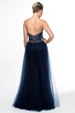 Style 16355 Brit Cameron Blue Size 6 Jersey Fitted Tulle A-line Dress on Queenly