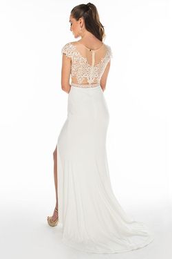 Style 16349 Brit Cameron White Size 12 Plus Size Lace Floor Length Side slit Dress on Queenly
