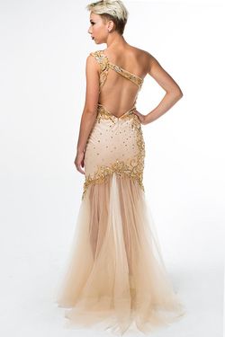 Style 16346 Brit Cameron Gold Size 12 Two Piece Plus Size Sequin Tall Height Mermaid Dress on Queenly