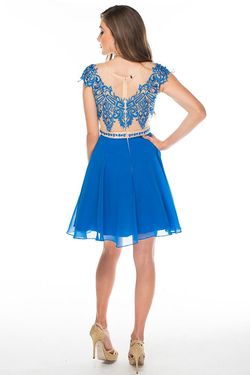 Style 15332 Brit Cameron Blue Size 4 Tall Height Midi Cocktail Dress on Queenly