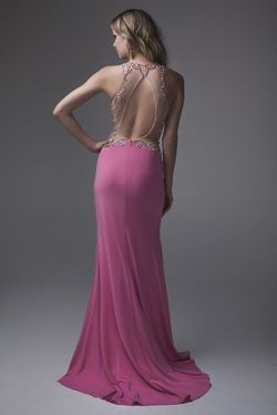 Style 15106 Brit Cameron Hot Pink Size 2 Embroidery Tall Height Side slit Dress on Queenly