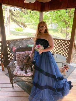 Mac Duggal Blue Size 12 Floor Length Ball gown on Queenly