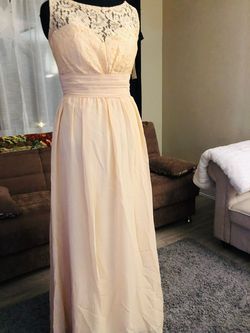 House of Wu Nude Size 16 Silk Floor Length Straight Dress on Queenly