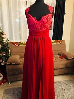 House of Wu Red Size 16 Silk Straight Dress on Queenly