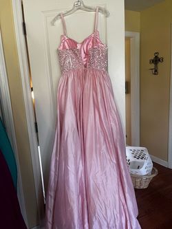 Jovani Pink Size 4 Floor Length Beaded Top Train Dress on Queenly