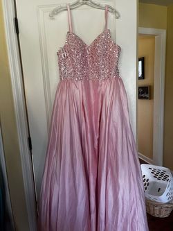 Jovani Pink Size 4 Floor Length Beaded Top Train Dress on Queenly