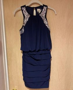 Way-In Navy Blue Size 4 Jewelled Bodycon Cocktail Dress on Queenly