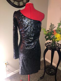 Aidan Mattox Black Size 6 Midi $300 One Shoulder Cocktail Dress on Queenly