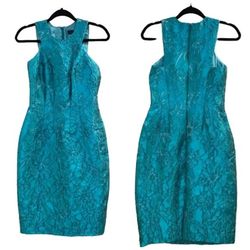 Carmen Marc Valvo Green Size 2 Floral Midi $300 Cocktail Dress on Queenly