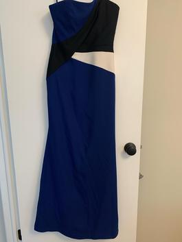 BCBG Blue Size 4 Strapless Pattern A-line Dress on Queenly